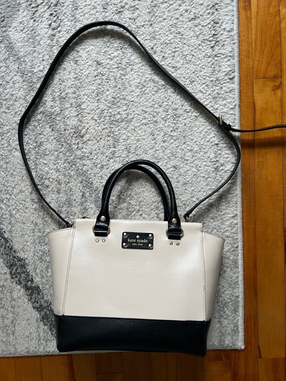 kate spade Two-Tone Leather Satchel in Cream and Black
